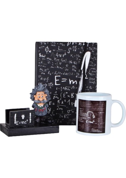 Einstein Kartvizitlik Büyük Defter Beyaz Kalem Kupa Armağan Seti