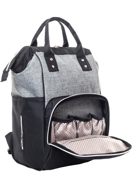Gri Unisex Bebek Bakım Çantası Termos Bölmeli Bebek Bezi Taşıma Çantası