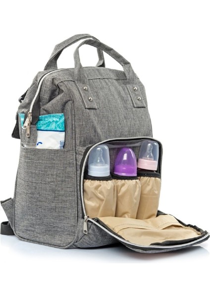 Gri Unisex Bebek Bakım Çantası Termos Bölmeli Bebek Bezi Taşıma Çantası