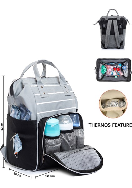 Gri Unisex Bebek Bakım Çantası Termos Bölmeli Bebek Bezi Taşıma Çantası indirimleri
