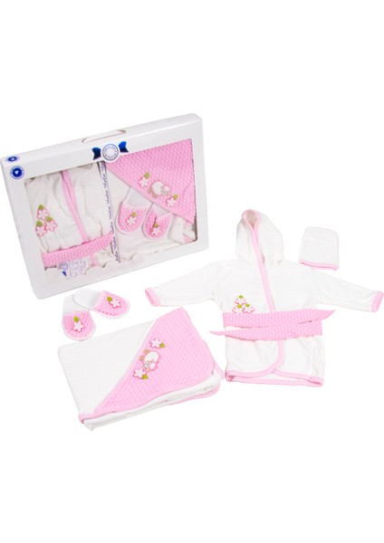 Pembe Yenidoğan Kız Bebek Havlu ve Bornoz Seti Hastane Çıkışı