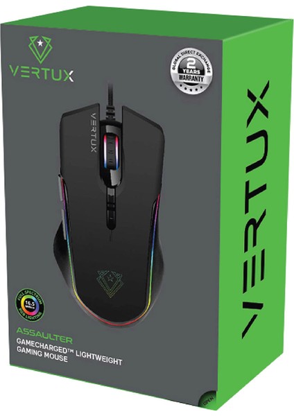 Assaulter Siyah - Oyuncu Mouse Gamecharged™ Hafif Oyun Özel LED Işıklı 10.000 Dpı