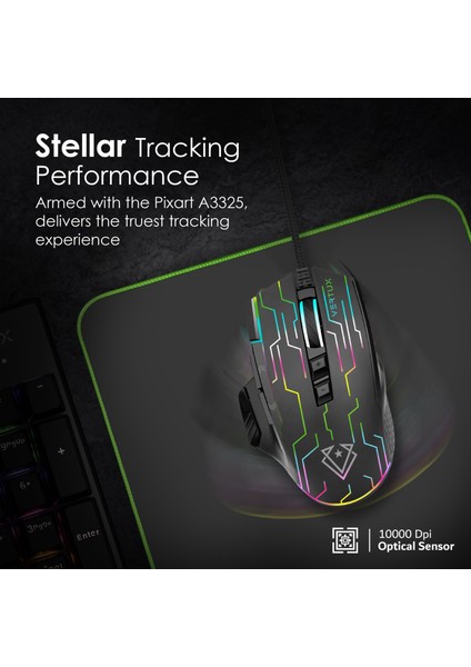 Kryptonite Siyah - Oyuncu Mouse Üstün Hızlı Performanslı Kablolu 10.000 Dpı LED