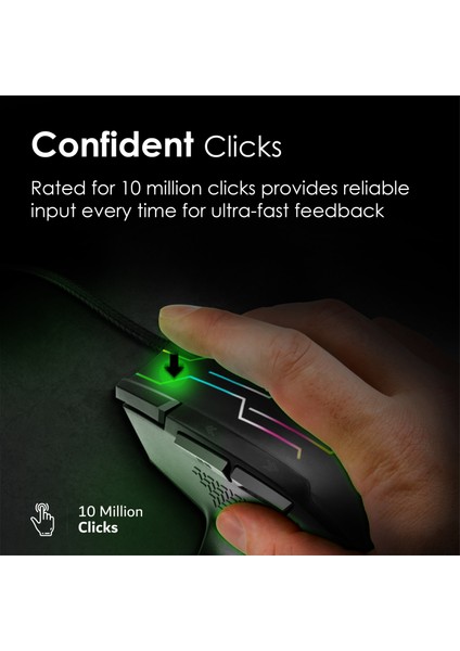 Kryptonite Siyah - Oyuncu Mouse Üstün Hızlı Performanslı Kablolu 10.000 Dpı LED