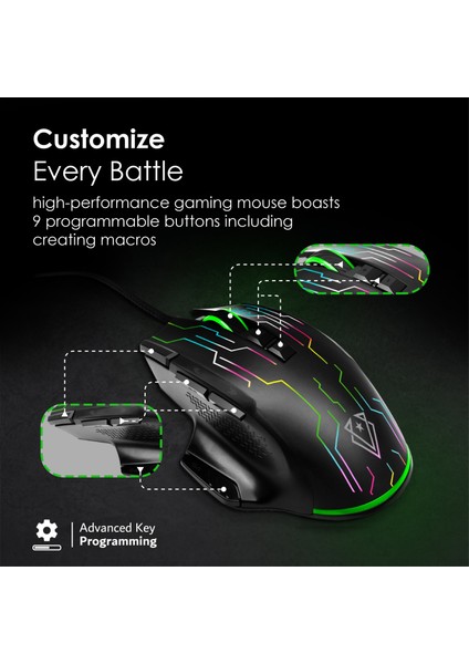 Kryptonite Siyah - Oyuncu Mouse Üstün Hızlı Performanslı Kablolu 10.000 Dpı LED