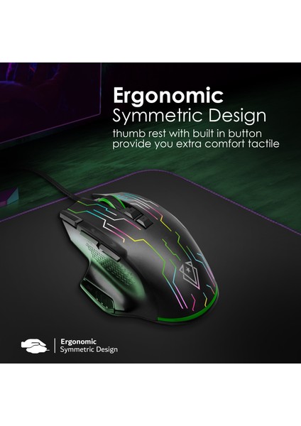 Kryptonite Siyah - Oyuncu Mouse Üstün Hızlı Performanslı Kablolu 10.000 Dpı LED