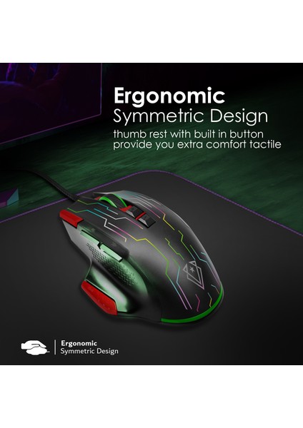 Kryptonite Kırmızı - Oyuncu Mouse Üstün Hızlı Performanslı Kablolu 10.000 Dpı LED