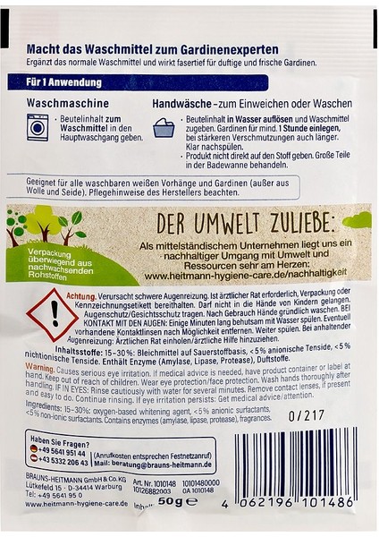 Parlak Beyaz Perdeler İçin Toz Deterjan 50 gr