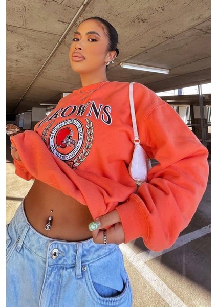Mad Girls Turuncu Baskılı Kadın Sweatshirt MG1210 fırsatları