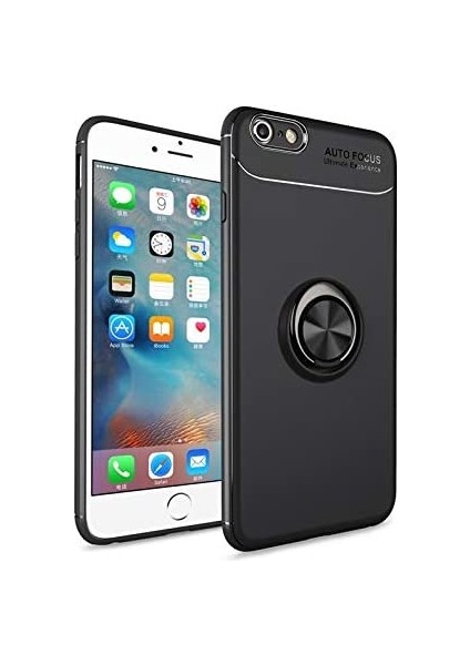 iPhone 6 Plus Yüzüklü Manyetik Ravel Kılıf Nano Ekran Koruyucu Full Setsiyah
