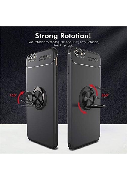 iPhone 6 Plus Yüzüklü Manyetik Ravel Kılıf Nano Ekran Koruyucu Full Setsiyah