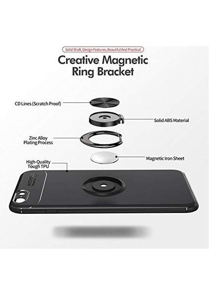 iPhone 6 Plus Yüzüklü Manyetik Ravel Kılıf Nano Ekran Koruyucu Full Setsiyah