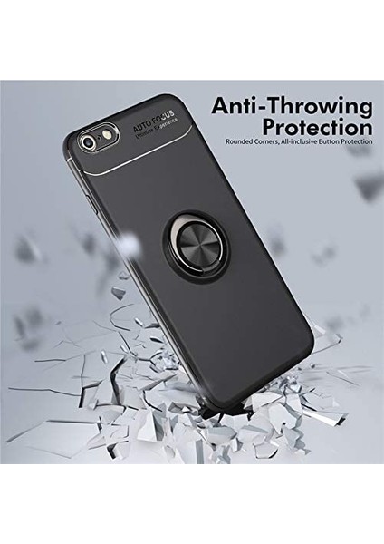 iPhone 6 Plus Yüzüklü Manyetik Ravel Kılıf Nano Ekran Koruyucu Full Setsiyah