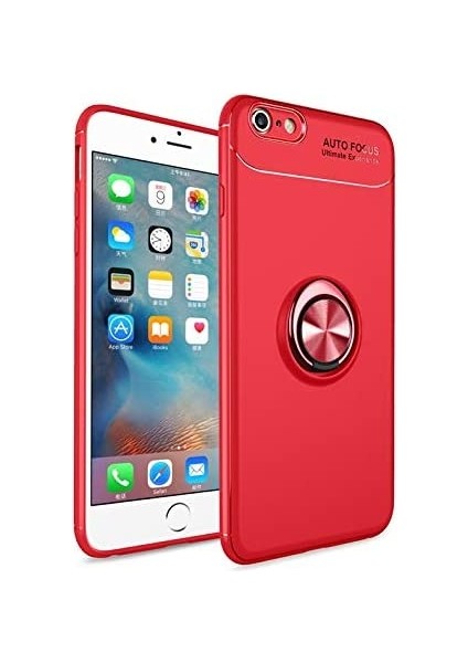 iPhone 6s Plus Yüzüklü Manyetik Ravel Kılıf Kırmızı