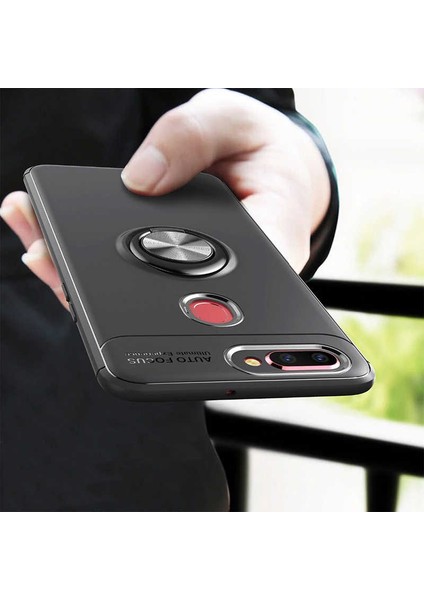 Oppo A12 Yüzüklü Manyetik Ravel Kılıf Nano Ekran Koruyucu Full Setsiyah modelleri