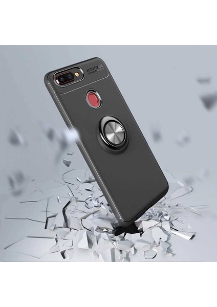 Oppo A12 Yüzüklü Manyetik Ravel Kılıf Nano Ekran Koruyucu Full Setsiyah indirimleri