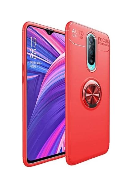 Oppo RX17 Pro Yüzüklü Manyetik Ravel Kılıf Nano Ekran Koruyucu Full Setkırmızı