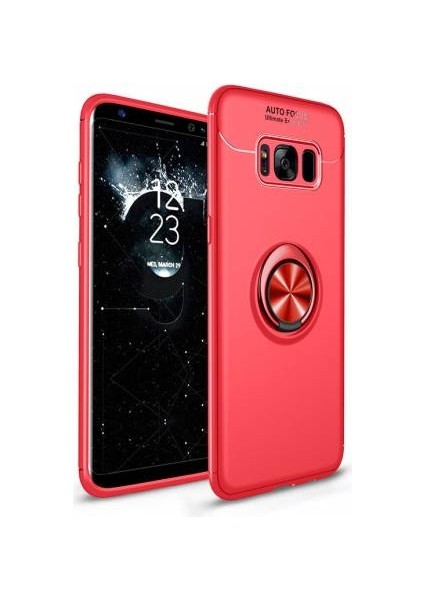Samsung Galaxy S8 Plus Yüzüklü Manyetik Ravel Kılıf Nano Ekran Koruyucu Full Setkırmızı