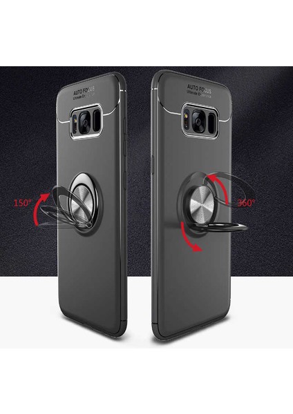 Samsung Galaxy S8 Plus Yüzüklü Manyetik Ravel Kılıf Nano Ekran Koruyucu Full Setmavi