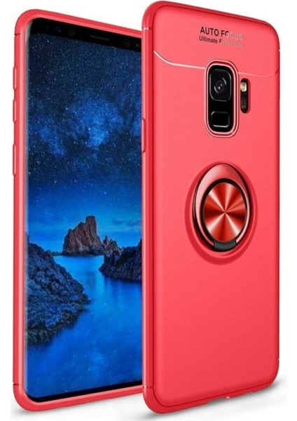 Samsung Galaxy S9 Plus Yüzüklü Manyetik Ravel Kılıf Nano Ekran Koruyucu Full Setkırmızı