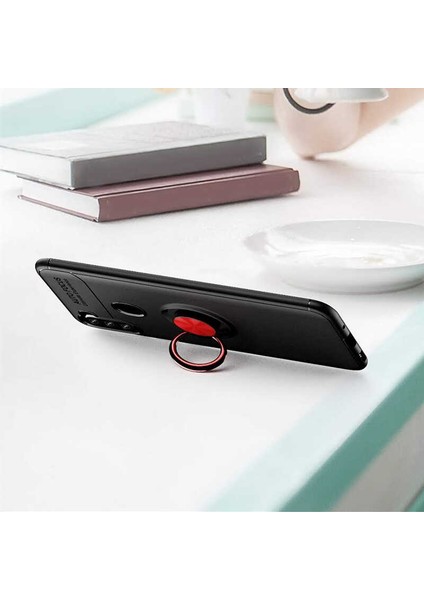 Samsung Galaxy A21 Yüzüklü Manyetik Ravel Kılıf Nano Ekran Koruyucu Full Setkırmızı indirimleri