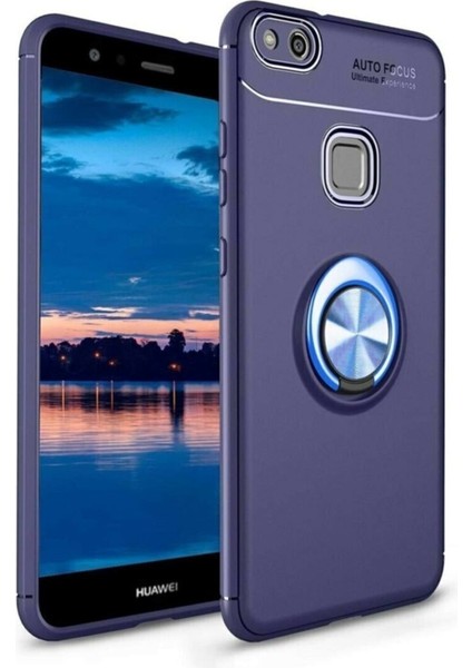 Huawei P10 Lite Yüzüklü Manyetik Ravel Kılıf Nano Ekran Koruyucu Full Setmavi