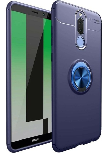 Huawei Mate 10 Lite Yüzüklü Manyetik Ravel Kılıf Nano Ekran Koruyucu Full Setmavi