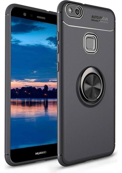 Huawei P10 Lite Yüzüklü Manyetik Ravel Kılıf Siyah