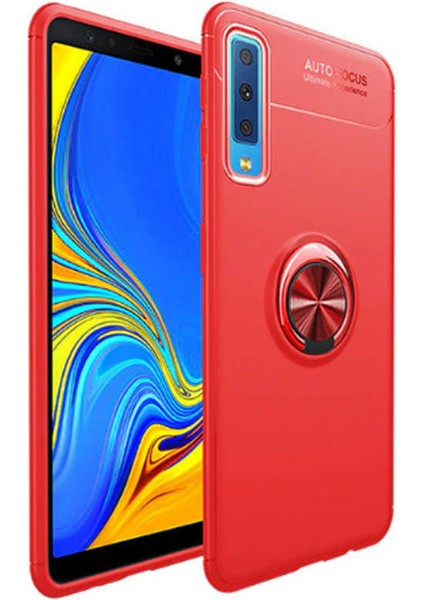 Samsung Galaxy A7 2018 Yüzüklü Manyetik Ravel Kılıf Kırmızı