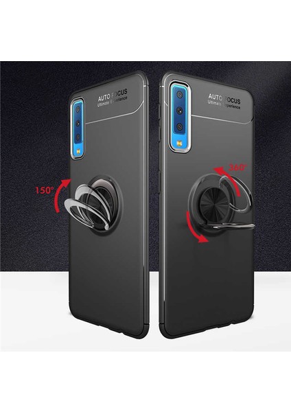 Samsung Galaxy A7 2018 Yüzüklü Manyetik Ravel Kılıf Kırmızı