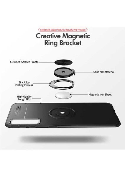 Samsung Galaxy A7 2018 Yüzüklü Manyetik Ravel Kılıf Kırmızı