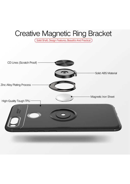 Xiaomi Mi A1 Yüzüklü Manyetik Ravel Kılıf Nano Ekran Koruyucu Full Setkırmızı modelleri