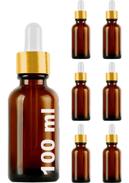 100 cc Amber Damlalık Metal Gold Sızdırmaz Kapaklı 100 ml Dropper Cam Serum Şişesi 6 Adet