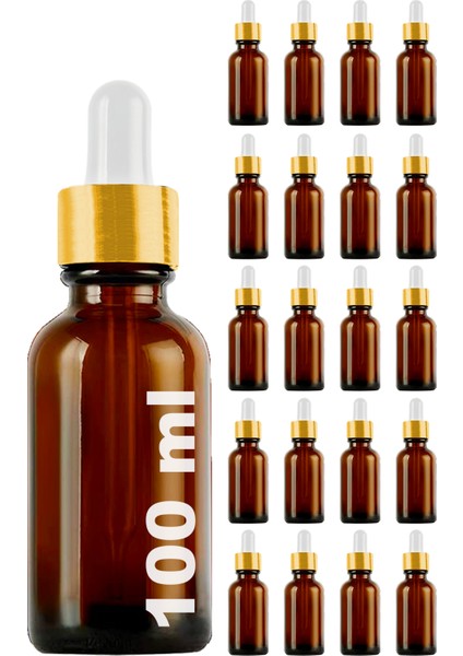100 cc Amber Damlalık Metal Gold Sızdırmaz Kapaklı 100 ml Dropper Cam Serum Şişesi 20 Adet