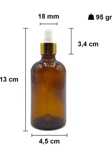 100 cc Amber Damlalık Metal Gold Sızdırmaz Kapaklı 100 ml Dropper Cam Serum Şişesi 20 Adet