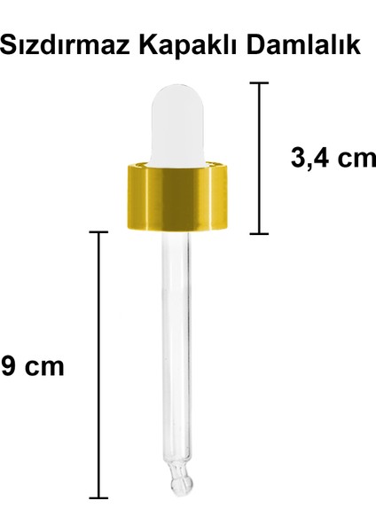 100 cc Amber Damlalık Metal Gold Sızdırmaz Kapaklı 100 ml Dropper Cam Serum Şişesi 20 Adet