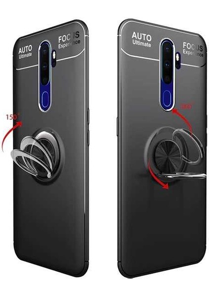 Oppo A9 2020 Yüzüklü Manyetik Ravel Kılıf Nano Ekran Koruyucu Full Setkırmızı