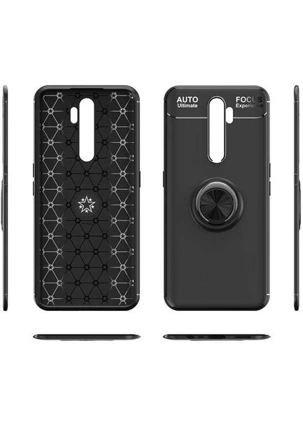 Oppo A9 2020 Yüzüklü Manyetik Ravel Kılıf Nano Ekran Koruyucu Full Setkırmızı