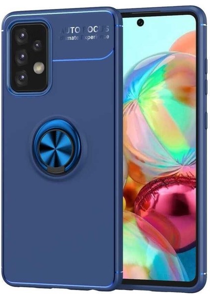 Samsung Galaxy A72 Yüzüklü Manyetik Ravel Kılıf Mavi
