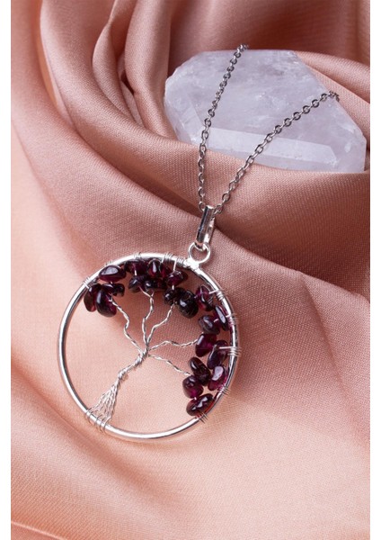 Lal Granat Taşı ( Garnet) Hayat Ağacı Kolye
