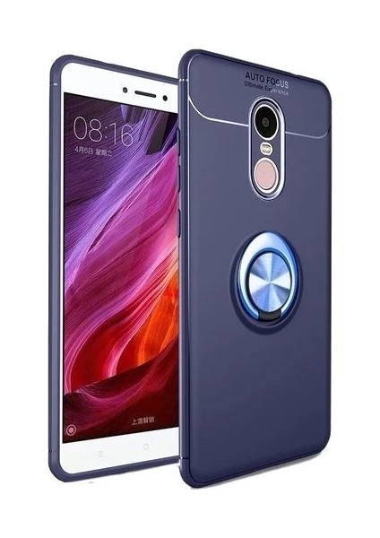 Xiaomi Redmi Note 4 Yüzüklü Manyetik Ravel Kılıf Nano Ekran Koruyucu Full Setmavi