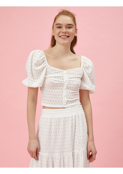 Kadın Crop Prenses Kol Bluz Delikli modelleri