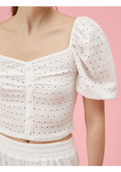 Kadın Crop Prenses Kol Bluz Delikli indirimleri