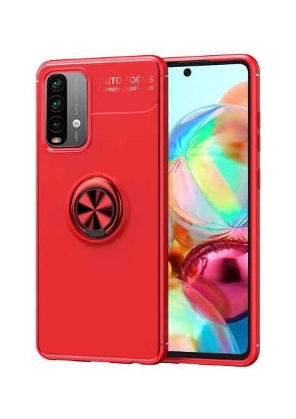 Xiaomi Redmi 9t Yüzüklü Manyetik Ravel Kılıf Nano Ekran Koruyucu Full Setkırmızı
