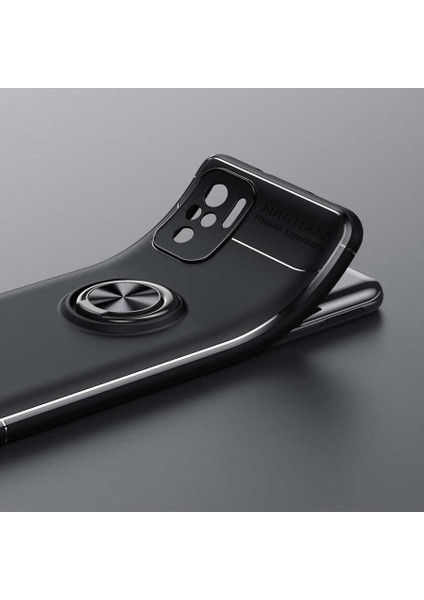 Xiaomi Redmi Note 10 Yüzüklü Manyetik Ravel Kılıf Nano Ekran Koruyucu Full Setsiyah