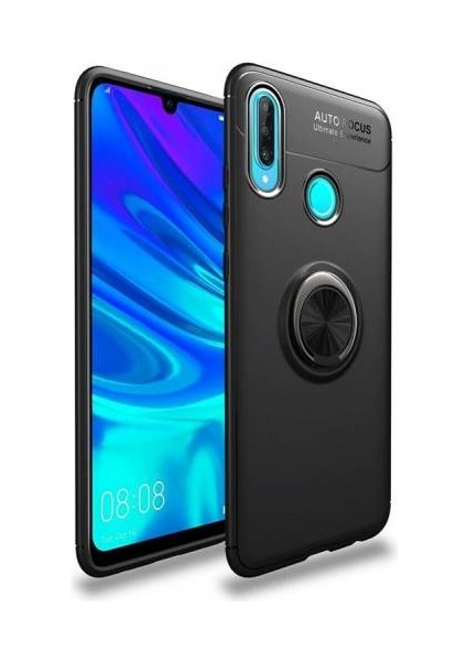 Huawei Y6 2019 Yüzüklü Manyetik Ravel Kılıf Nano Ekran Koruyucu Full Setsiyah