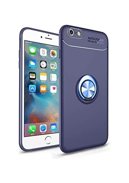iPhone 6s Yüzüklü Manyetik Ravel Kılıf Nano Ekran Koruyucu Full Setmavi