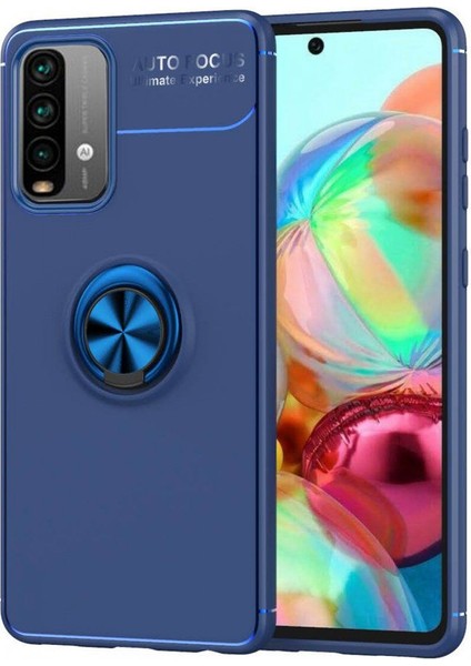 Xiaomi Redmi 9t Yüzüklü Manyetik Ravel Kılıf Nano Ekran Koruyucu Full Setmavi