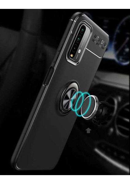Xiaomi Redmi 9t Yüzüklü Manyetik Ravel Kılıf Nano Ekran Koruyucu Full Setmavi