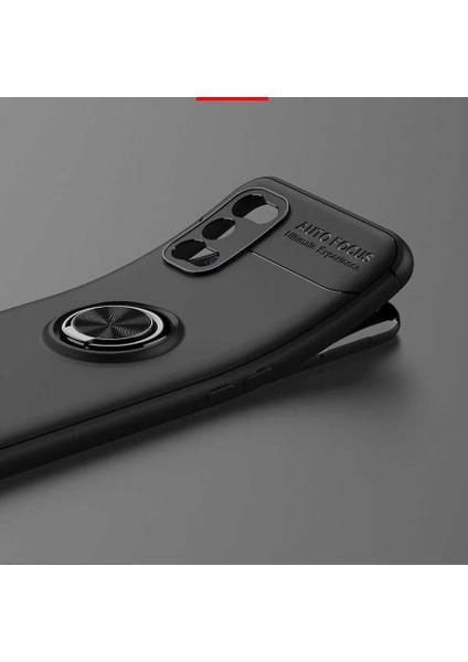 Realme 7 Pro Yüzüklü Manyetik Ravel Kılıf Nano Ekran Koruyucu Full Setsiyah